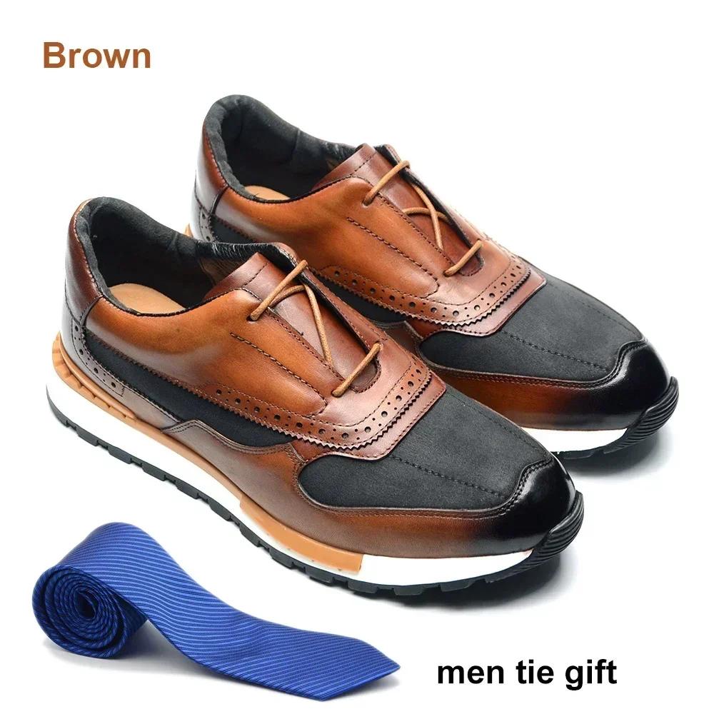 

Luxury Brand Designer Men s Sneakers Real Leather and Cloth Patchwork Lace Up Brown Brogue Oxford Casual Dress Shoes for Men 38