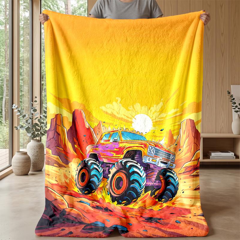 Monster Truck Chaos Theme Blanket Lightweight Warm Flannel Blanket Decorative Throw Blanket for Home Decoration