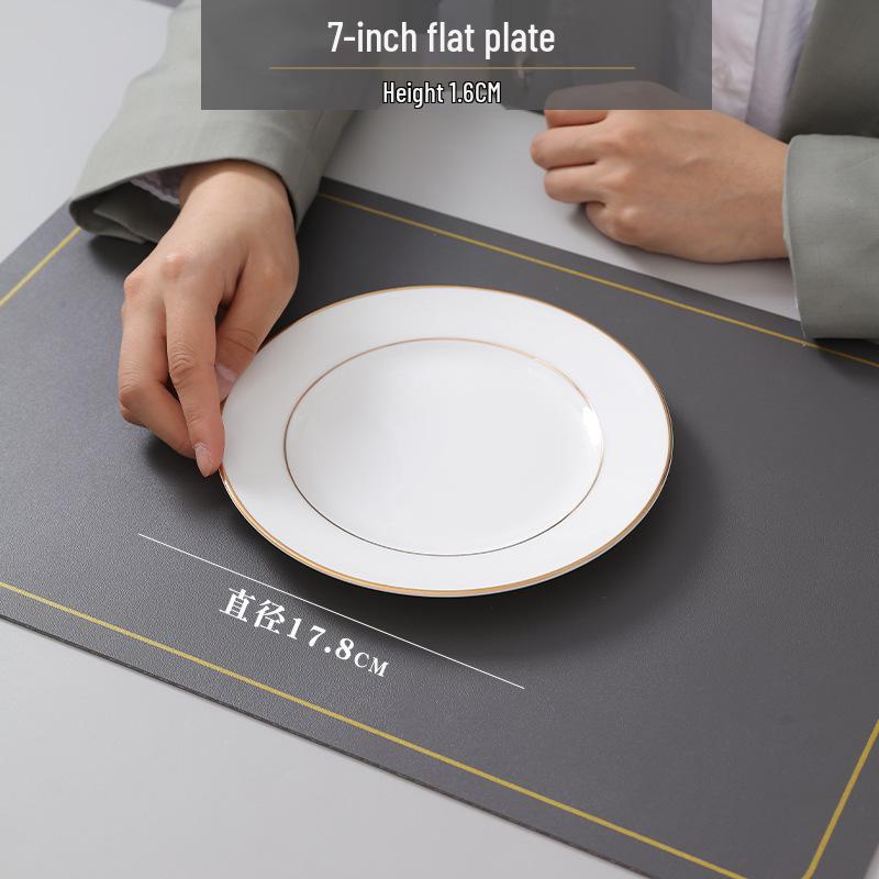 Gold Rimmed Jingdezhen Bone China Flat Plate - Elegant Ceramic Dinnerware for Home & Restaurant