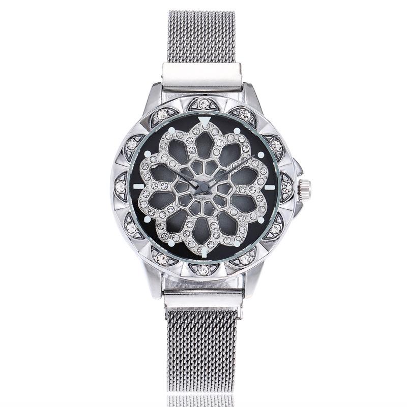 UTHAI BK21 Modische Damen Uhr hohles Blumen Zifferblatt drehender Diamant Quarz Uhren leichter Luxus Uhr Geschenk Uhren für Frau