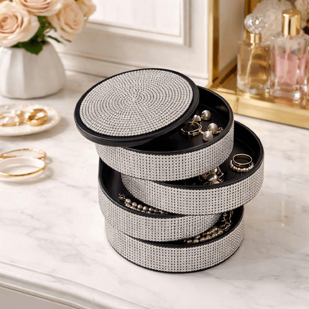 Sparkling Rotating Jewelry Storage Box 4 Layers Bracelet Display Case Desk Organizer