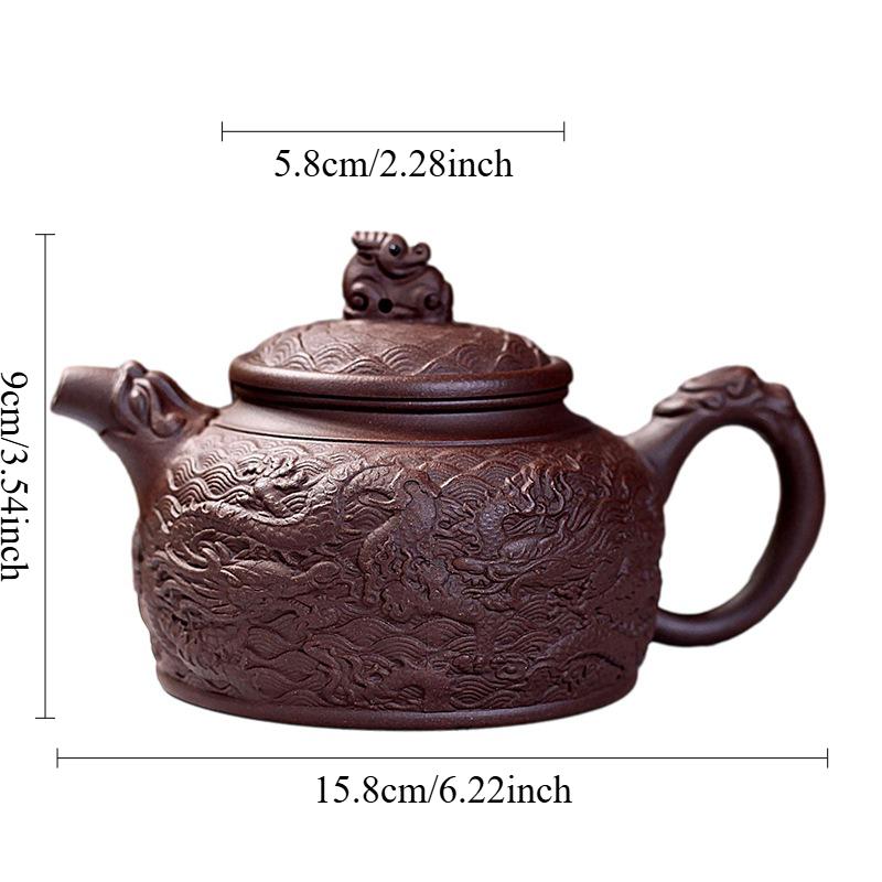 

310ml Earthenware Pot of Yixing Double Dragon Playing Pearl Relief Teapot Dahongpao Special Teapot Kung Fu Tea Set Accessories