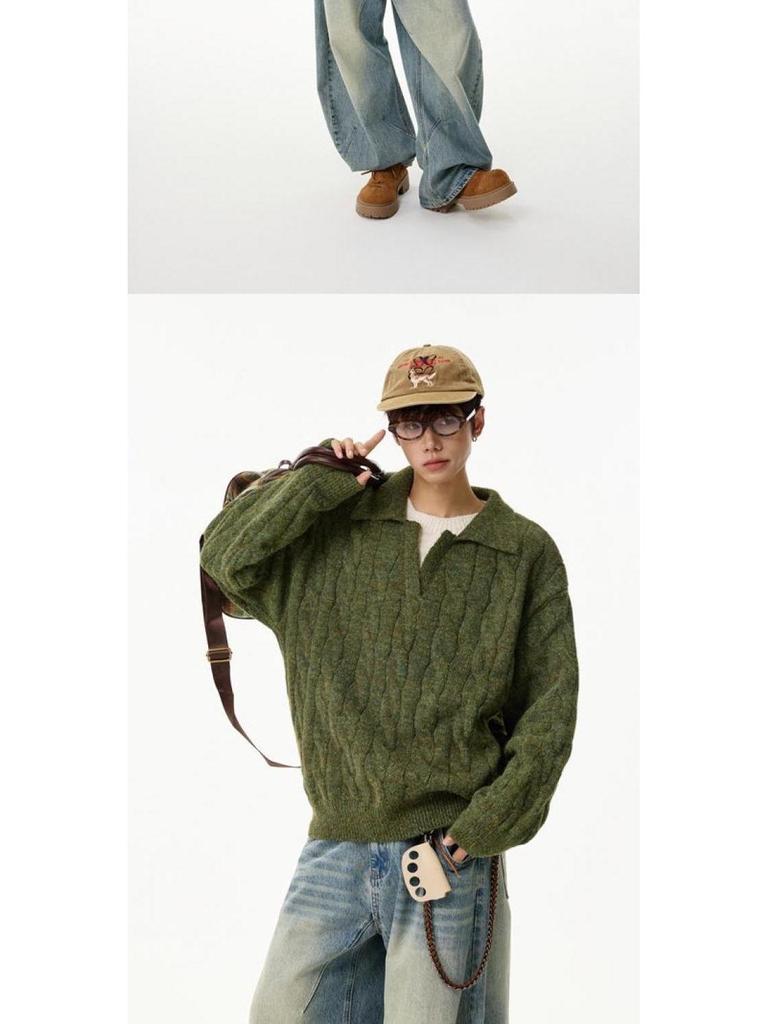 Unisex Faux Two-Piece V-Neck Knit Sweater - Loose, Lazy Style Wool Base Layer for Autumn/Winter.