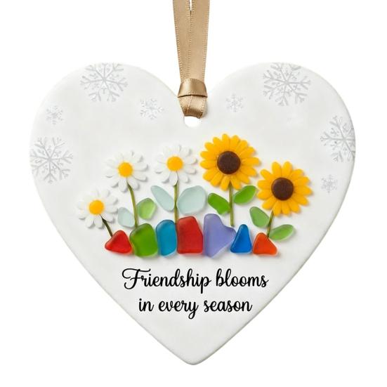 Heart-Shaped Sea Glass Friendship Ornament Handmade Sea Glass Art Christmas Animal Ornament Friendship Keepsake for Best Friends