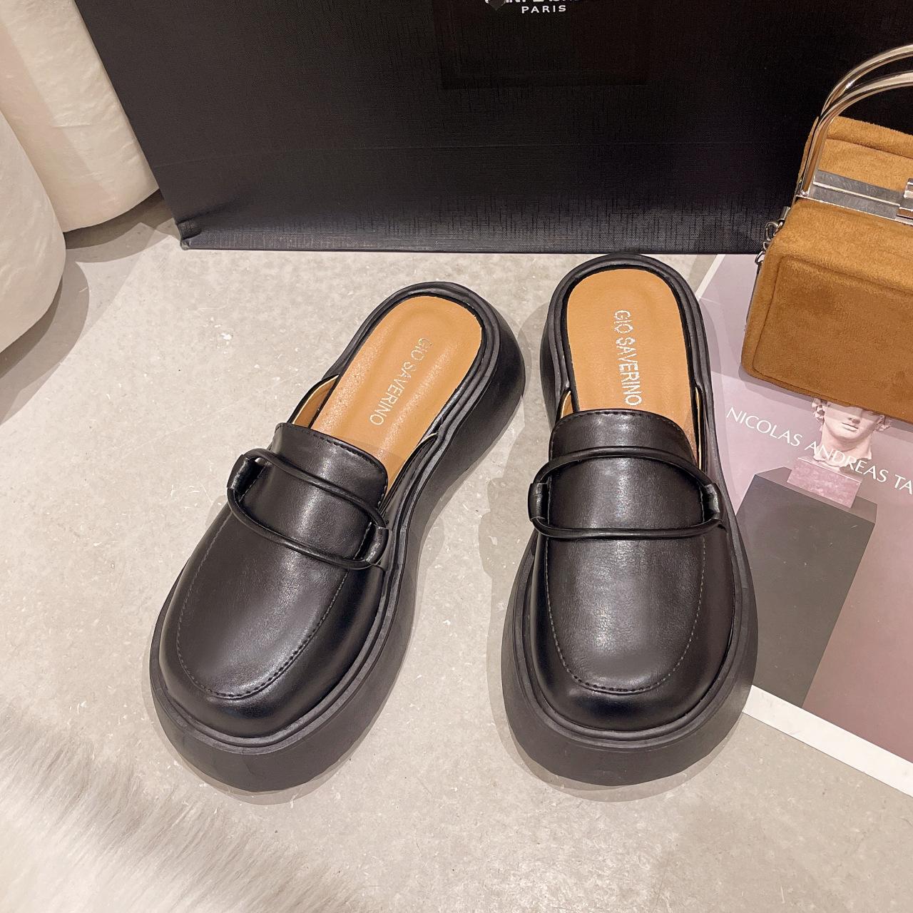 

Летняя сумка голова полушлепанцы женские летние новые ретро мода круглая голова платформа маффин ленивые туфли 39 чёрный