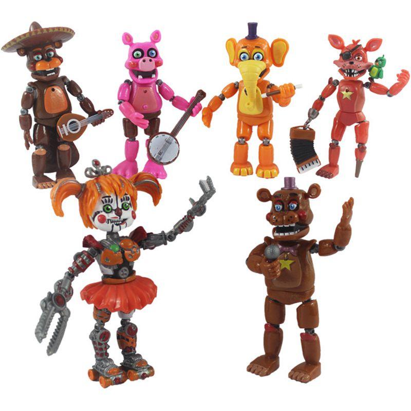 6 stk Five Fnaf Nights At Freddys Lysende Actionfigurer Bevegelige Ledd Leketøy Spill