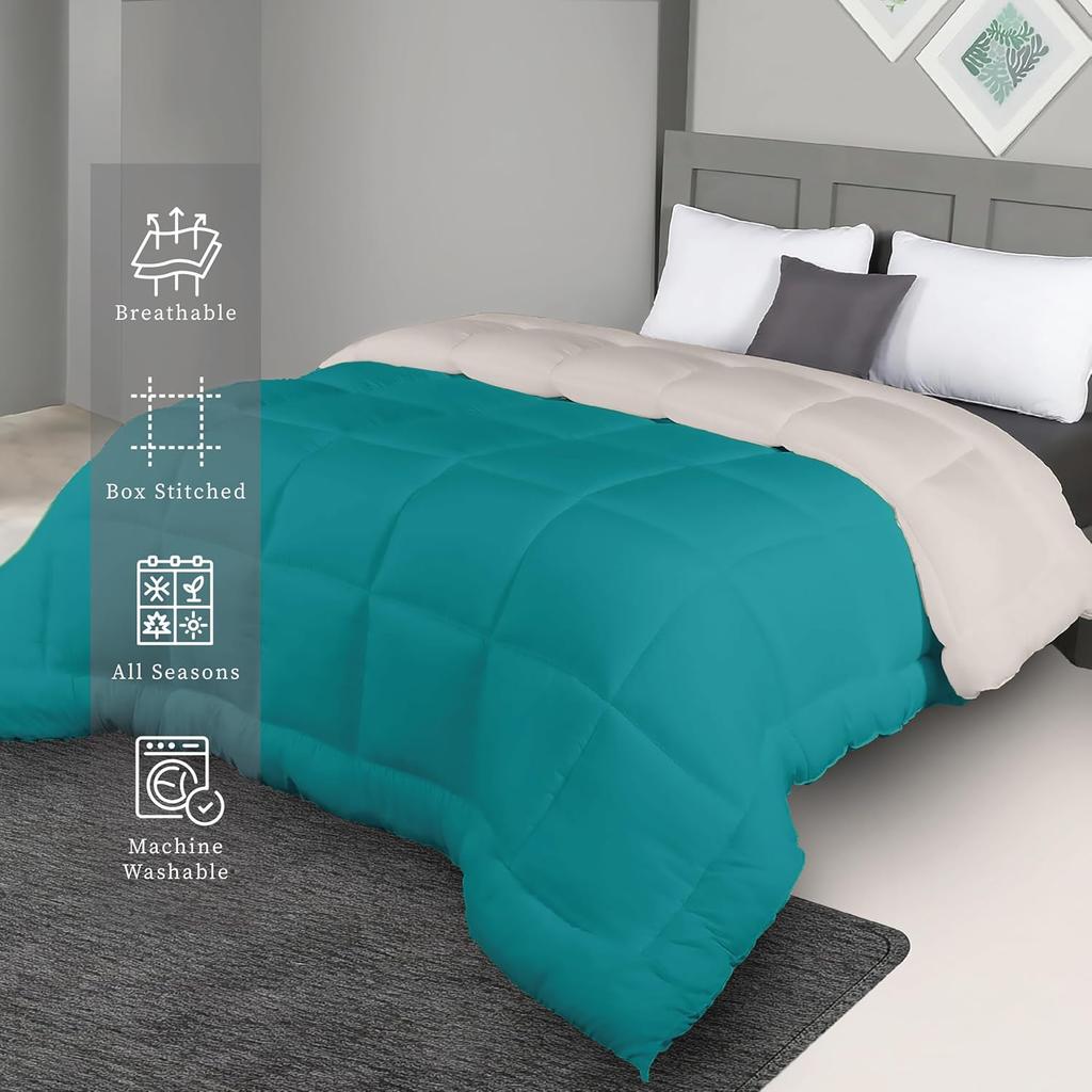 Plush Reversible Microfiber Comforter Single Bed |  (152.4 X 228.6 CM) Aqua Blue + Egg Nog
