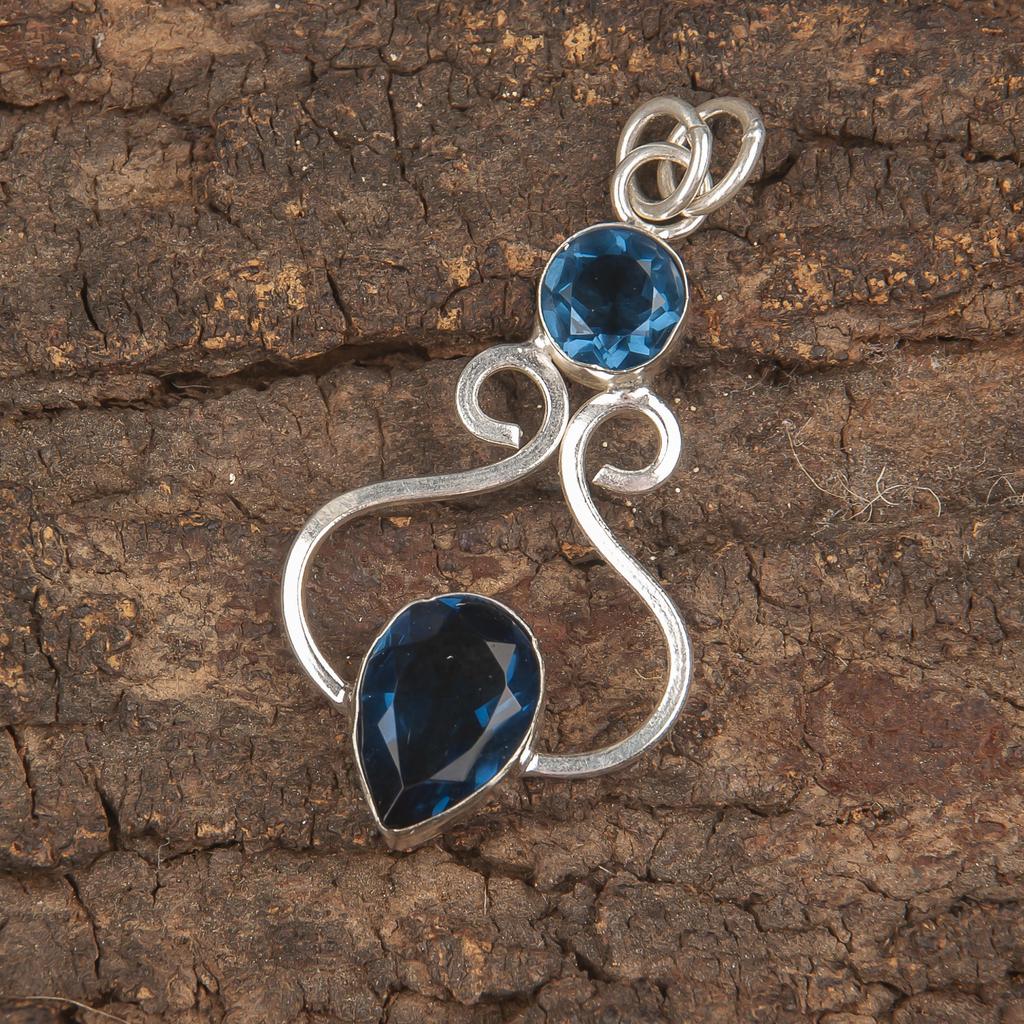 London Blue Topaz 925 Solid Sterling Silver Pendant, Handmade Gemstone Pendant Jewelry, Silver Chain Dainty Pendant Gift For Grandma