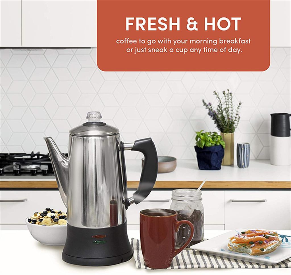 Stainless Steel Electric Coffee Percolator 110v 220v Coffee Maker Pot Cafe  Maker Coffee Tools Gift for Coffee Lovers 12Cups