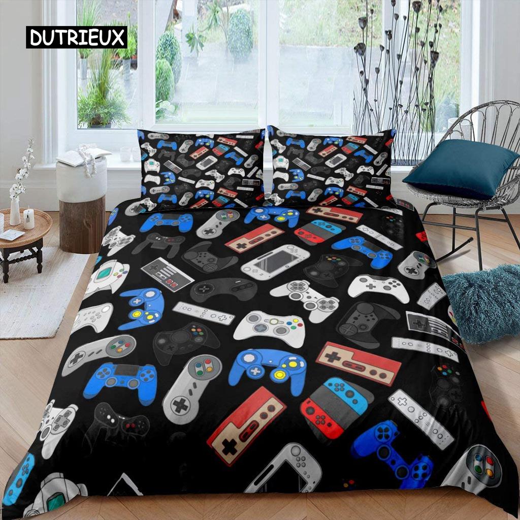 Gaming Bedding Set Game Bed Cover 135 for Adults Kids Soft Microfiber Modern Gamepad Duvet Cover Decorative with Pillowcase