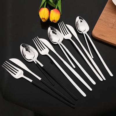 24Pcs Stainless Steel Dinnerware Set Kitchen Fork Spoon Knife Dinner Cutlery Set White Silver Western Flatware Tableware Set