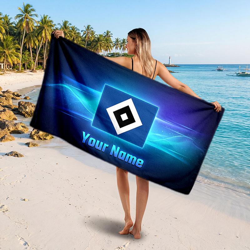 Hamburger SV Custom Beach Towel, Personalized Name Text Print, Football Logo Soft Quick‑Dry Towel Holiday Gift