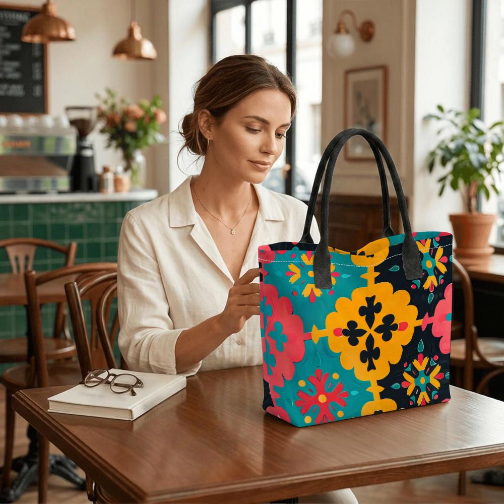 Bohemian Floral Printed Tote Bag Large Capacity Casual Daily Shoulder Handbag for Women
