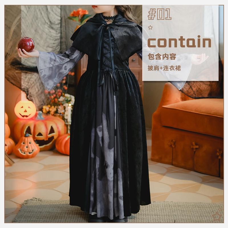 Halloween Children's Costume Show Costume Skull Children's Costume Girls Long Dress Witch Vampire Funny Dress