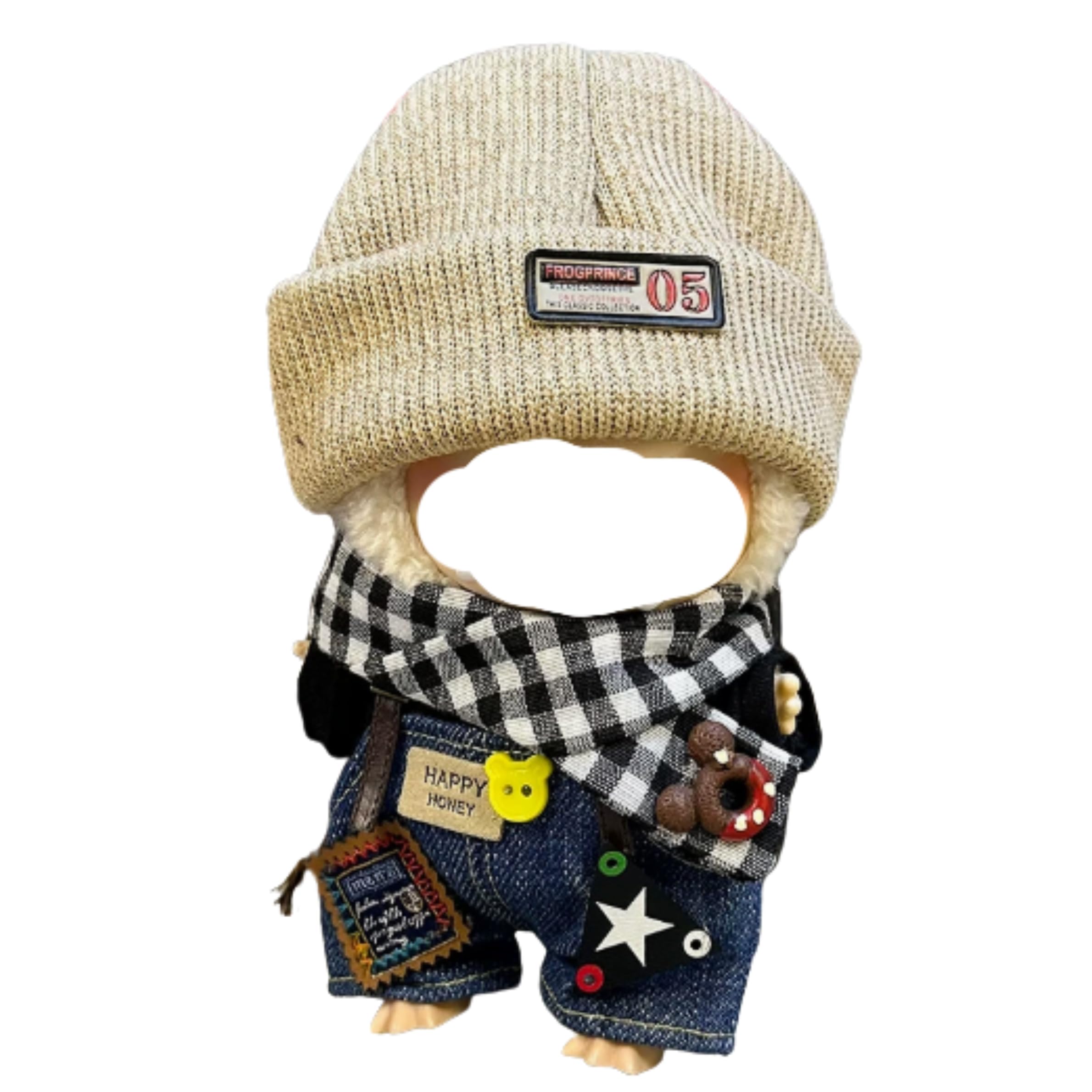 AXLUCE Lovebu Clothes Knit Hat, Sweatshirt, Scarf, Overalls Plush Clothes 17cm (A)
