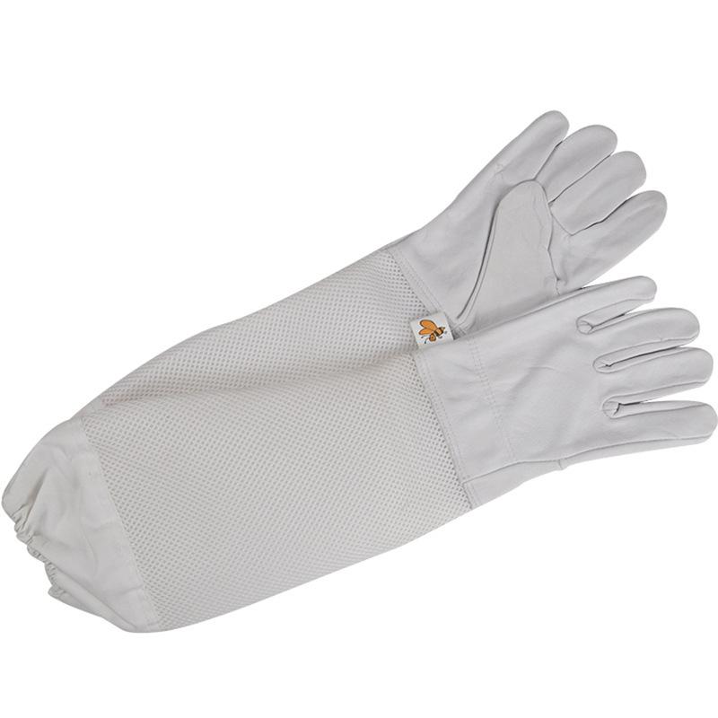 Beekeeping Protective Gloves, Beekeeper Sleeves Breathable Anti Bee Cloth, Apiculture Sheepskin Long Yellow Mesh Gloves 1Pair