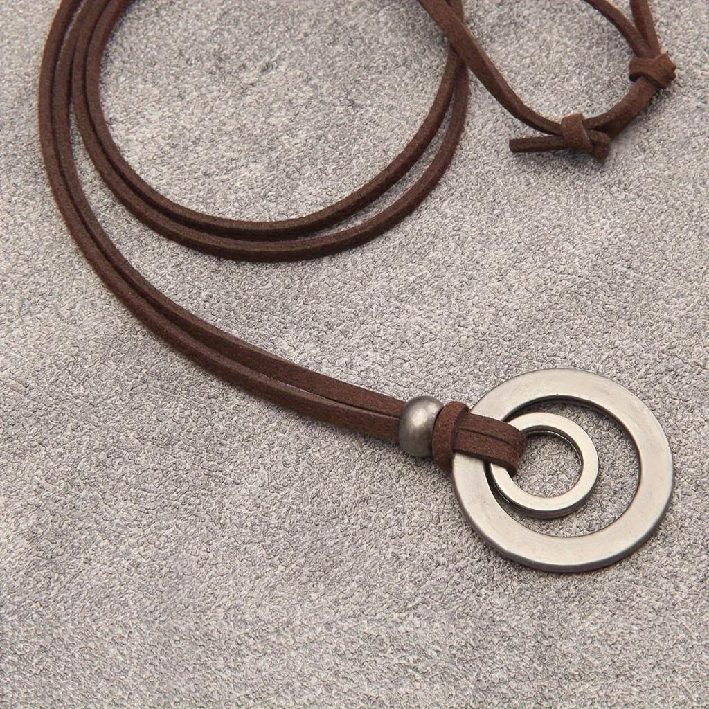 1 Piece Vintage Double Ring Alloy Pendant Adjustable Necklace, Unisex, Retro Style Design, Durable, Suitable for Daily Wear