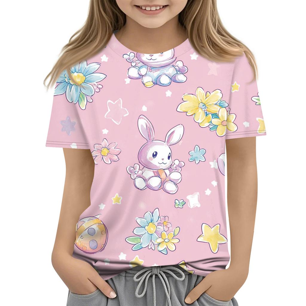 Children's Easter Printed Round Neck Short Sleeved Casual T-shirt