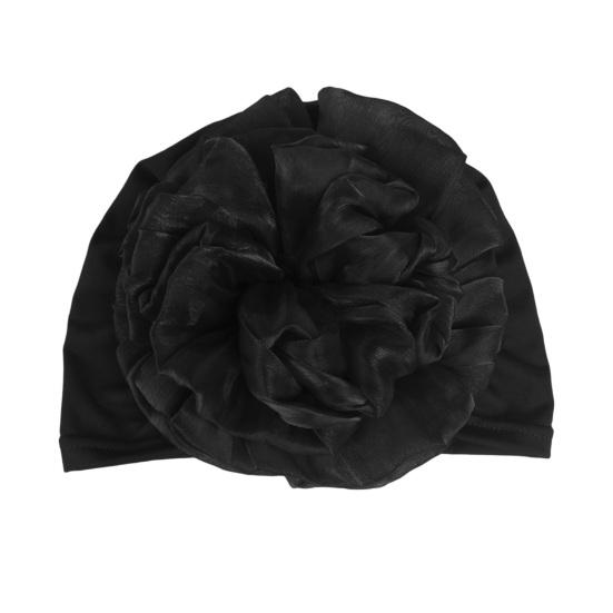 Pălărie cu turban cu decor exagerat de flori pentru femei, cu capotă elastică, de culoare solidă, pălărie pulover, moale, respirabilă, îmbrăcăminte de stradă