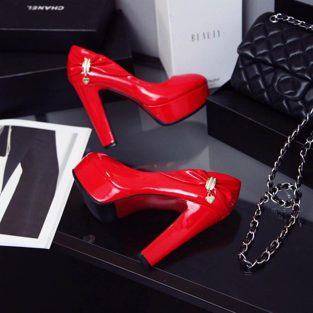 Q/Dámské jednoduché boty na vysokém podpatku Jaro/léto Nové Elegantní voděodolná platforma Silný podpatek Mělká ústa Nízké boty velké velikosti