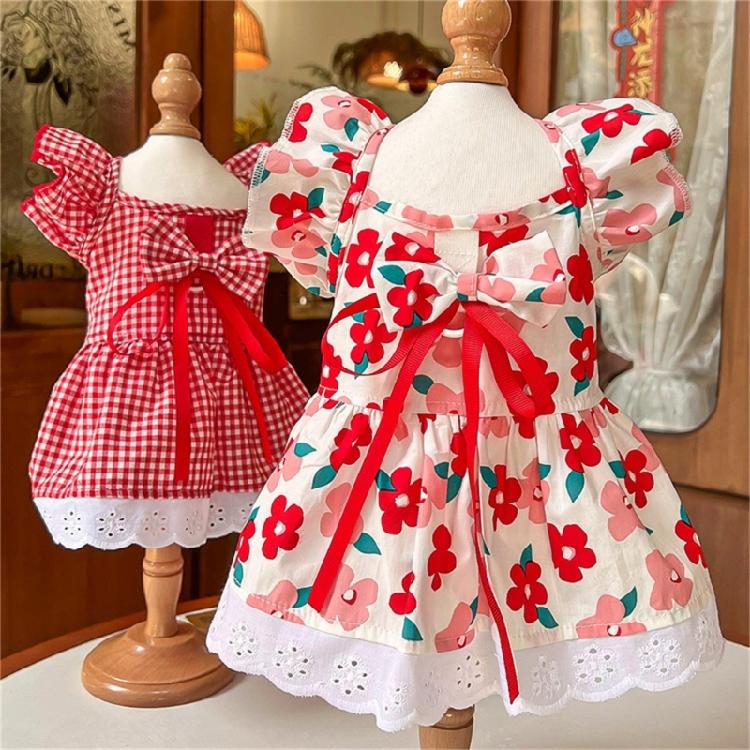 Kleid für Hund Süßes Gitter-/Blumenmuster Rock Haustier Geburtstags-Hochzeitskleid