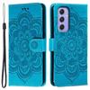 For Samsung Galaxy S25 FE Case PU Leather Mandala Imprinted Design Wallet Phone Cover with Wrist Strap