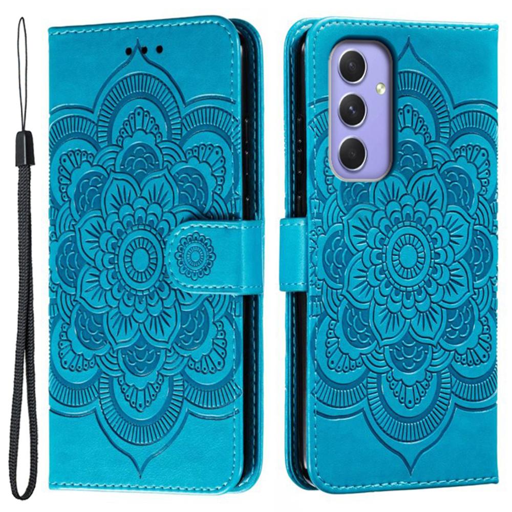 For Samsung Galaxy S25 FE Case PU Leather Mandala Imprinted Design Wallet Phone Cover with Wrist Strap