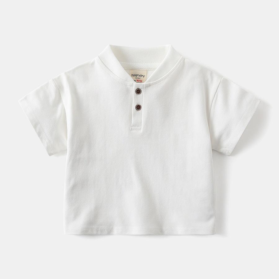 2026 Boys' Stand Collar Short Sleeve Polo Shirt - Versatile, Handsome Korean Style Solid Color T-shirt for Summer