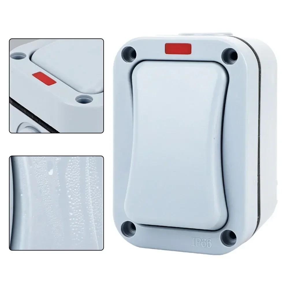 Outdoor Light Switch 1 Gang Wall Mount with LED Indicator IP66 Waterproof Rated for Garden and External Electrical Use