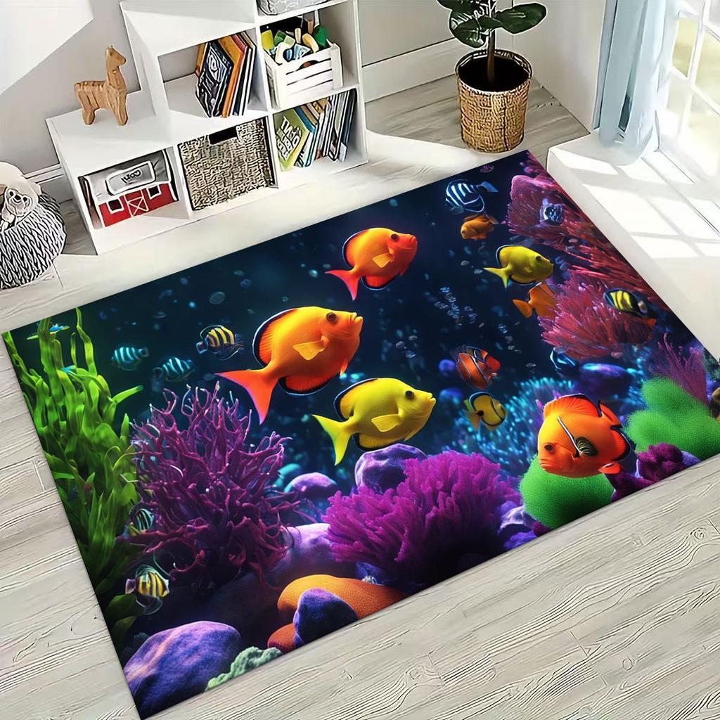 Dream Underwater World Sea Dolphin Turtle Coral Art Rug for Bedroom Living Room Sofa Home Doormat Decor,Kids Non-slip Floor Mat