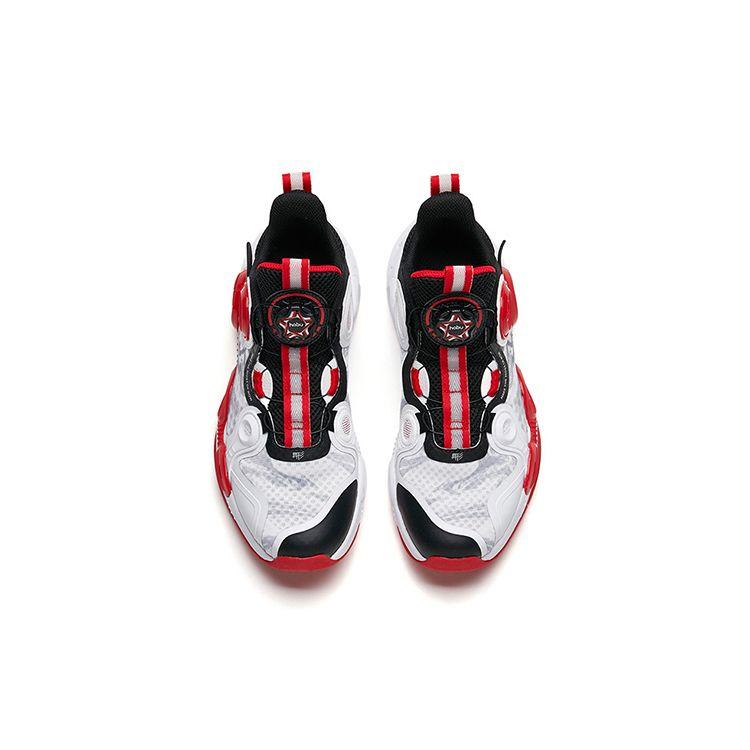 Anta Kids Asymmetrical Performance Anti-Slip Shock Absorbing Durable Mid-Top Basketball Shoes Kids Sneaker White Black Red 312221102-2