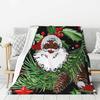 1PC Throw Xmas Holly Black Santa Claus Flannel Blanket Xmas Holiday Throw Soft Lightweight Fuzzy Plush Decorative Throws Gifts