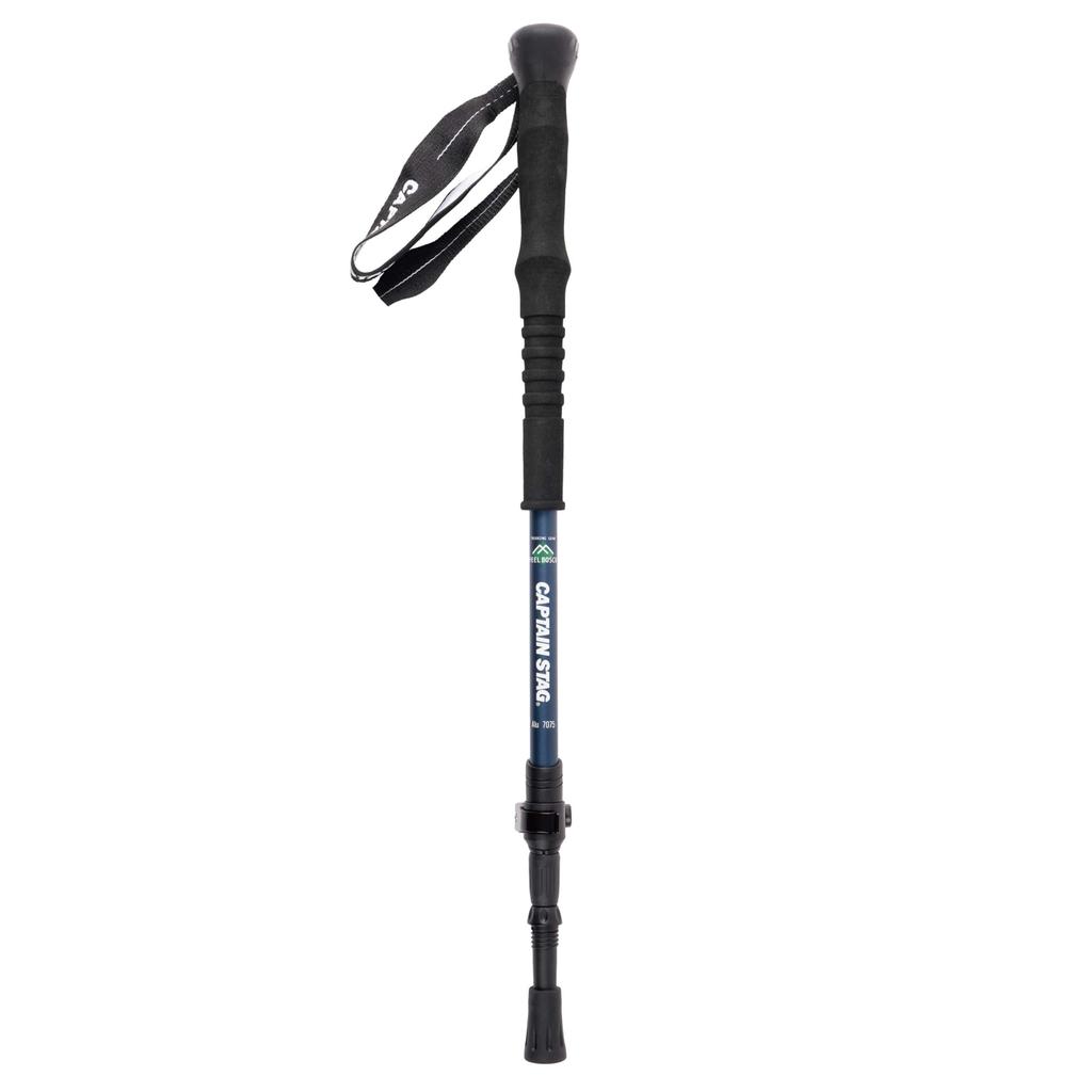 Captain Stag FEEL BOSCO Trekking Type Lever Pin with Protector and Navy Blue UM-2330 Poles, 3-Section 2, & Lock, I-Shaped Grip, Basket,