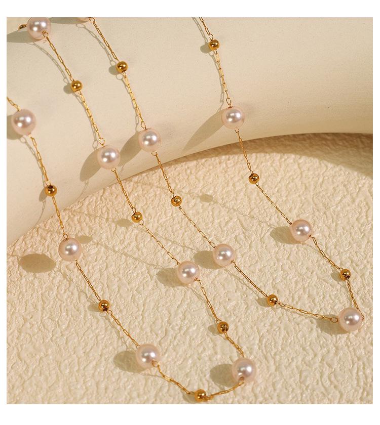 Light Pink Pearl Stainless Steel Necklace – European & American Style Women's Luxury Korean-Inspired High-End Jewelry