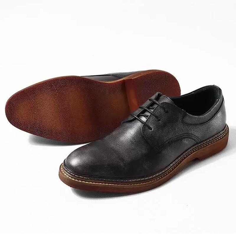 Brand Mens Oxfords Shoes Handmade Cowhide Leather Round Head Lace Up Business Formal Dress Shoes Non-Slip Rubber Soled Men Flats