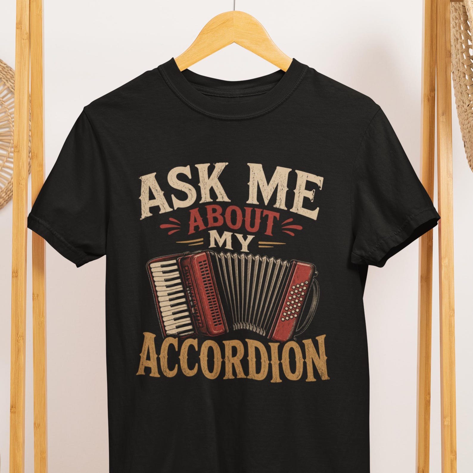 Ask Me About My Accordion T-Shirt, Vintage Musician Gift, Accordion Player Tee M