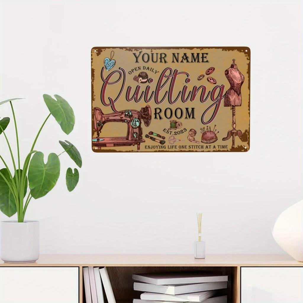 Personalized Custom Metal Sign Vintage Sewing Room Wall Decor Quilting Studio Tin Plaque