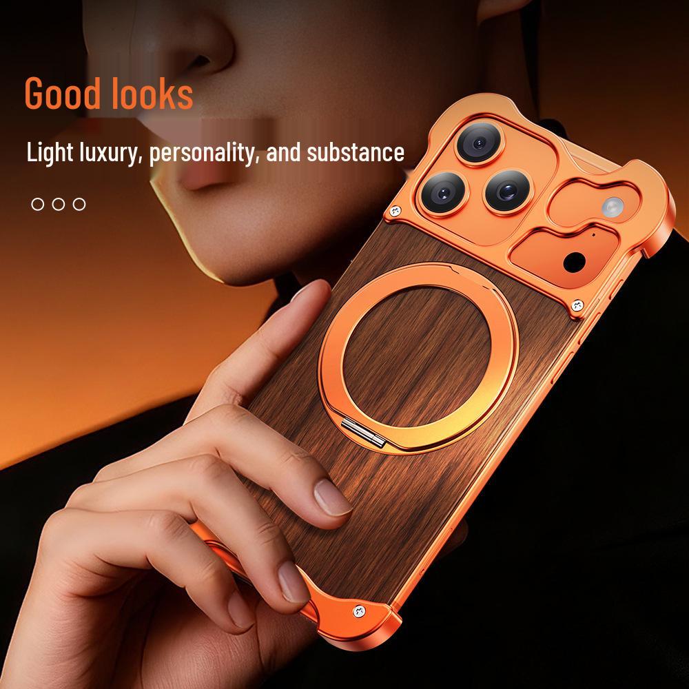 Alien 17 Pro Max Integrated Case with 360° Stand - Solid Wood & Metal, Magnetic Design for 16 Pro Max