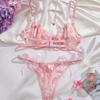 European & American Floral Embroidery Lingerie Set: Mesh Push-Up Bra & See-Through Panties