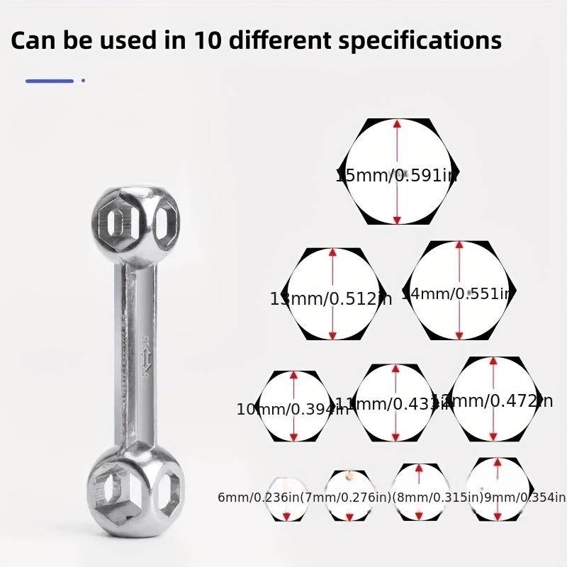 Portable 10-in-1 Universal Socket Wrench (6-15mm),Summer Multi-Function Repair Tool for Bikes,Furniture, Auto & Home Maintenance