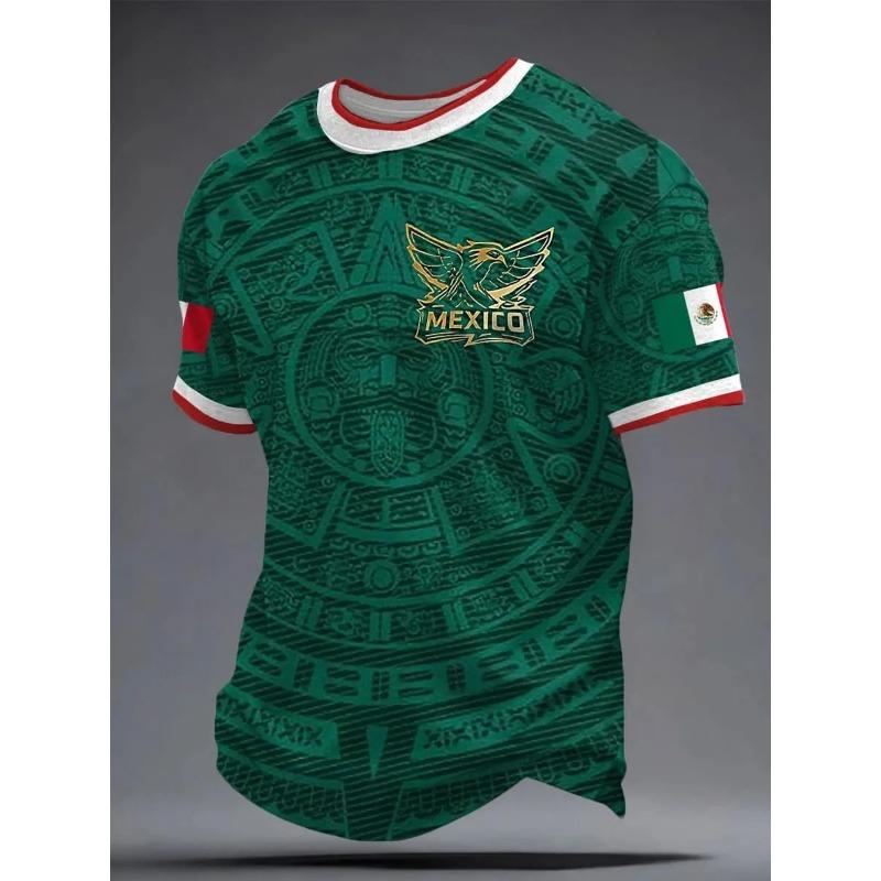 Neues Herren Mexiko Nationalfußballtrikot 3D-Druck Schnelltrocknendes Fußball-T-Shirt Sportliches Trainings-T-Shirt für Fans Spieltag Tägliches Tragen