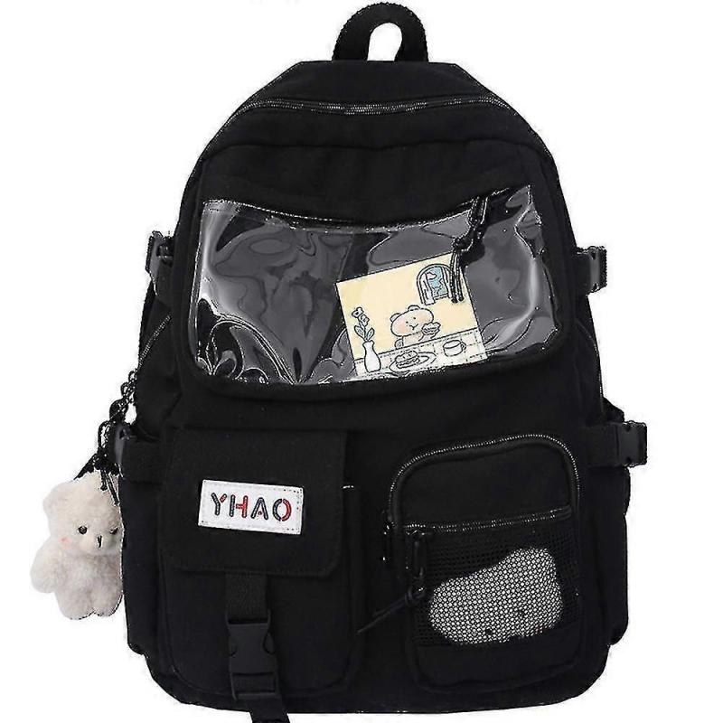 Backpacks Cartoon Teenage Student Transparent Backpack High School Student School Bag Black