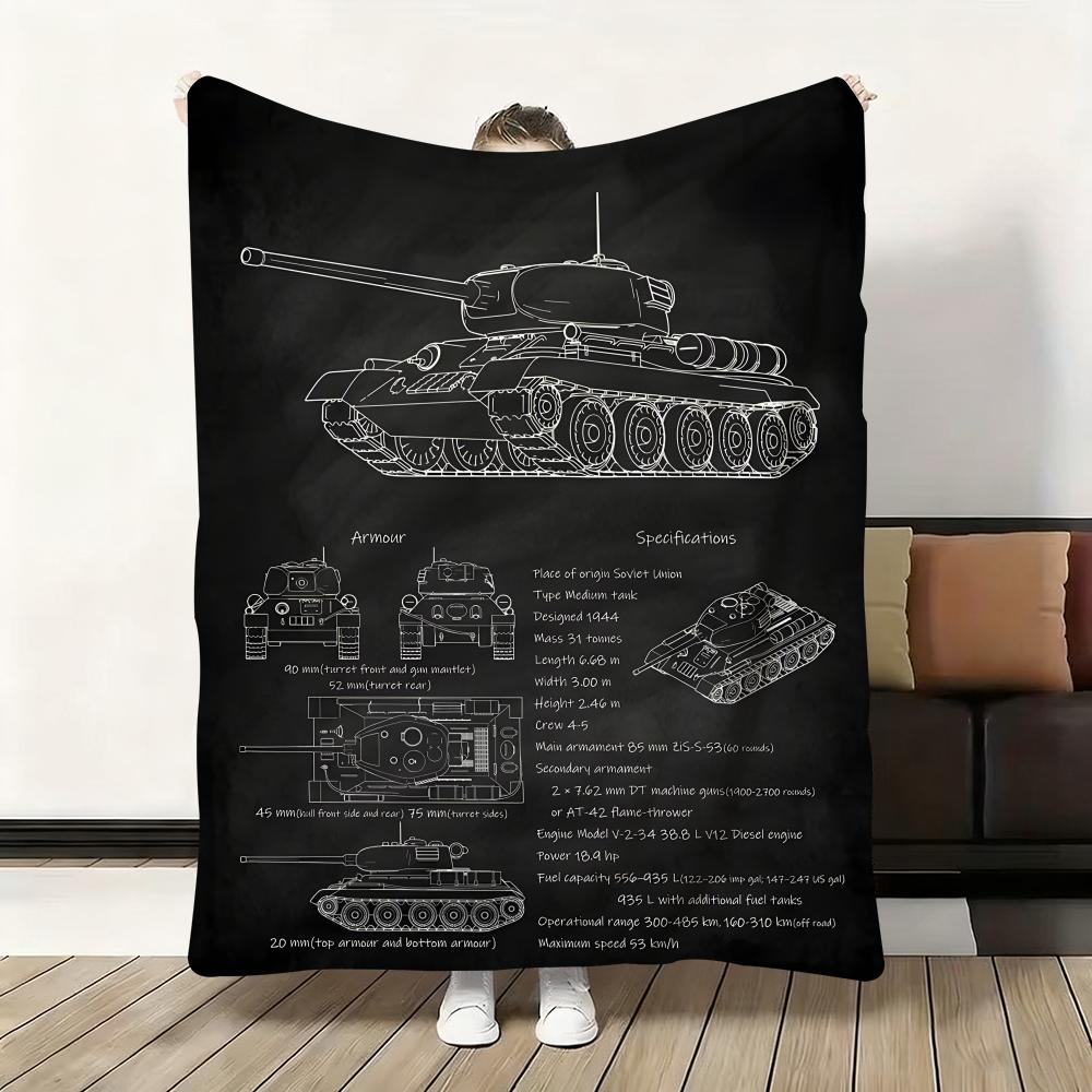 Tanks Blueprint Black  Heavy Tank Throw Flannel Fluffy Soft Blanket Warm Skin-Friendly Throw for Sofa Bed Office Nap Winter