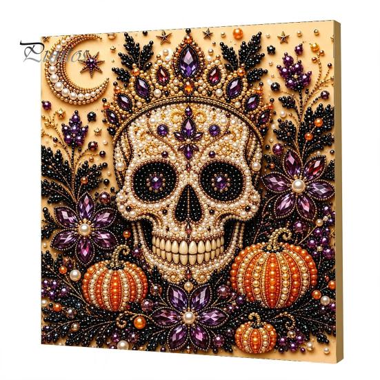 Pumpkin Wall Art Ghost Faux Pearl Kit, Halloween Painting DIY Autumn Home Decor 3D Spooky Skull Craft Kit for Adults Beginners, Fall Handmade