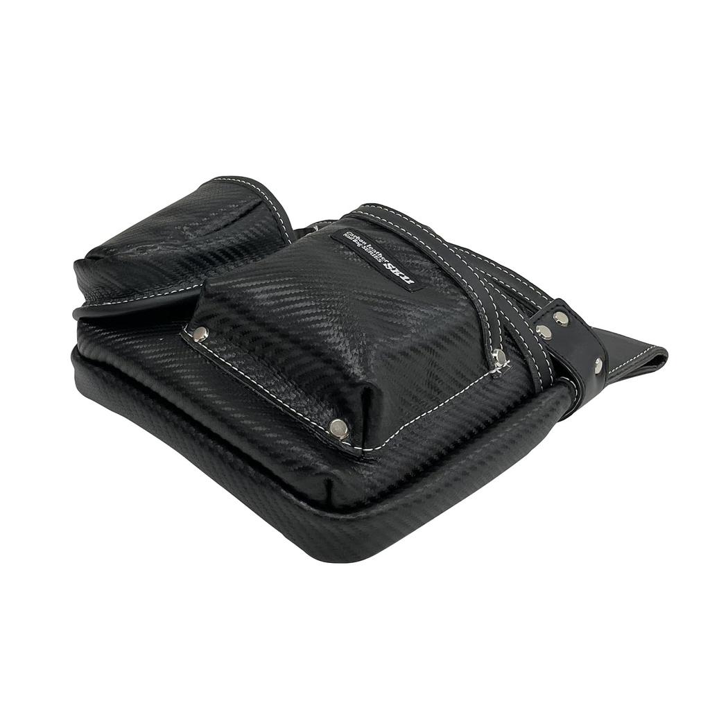 SK11 Carbon Leather Nail Pouch, Black, Genuine Cowhide Leather, Belt Loop with Slit, Ink Pot Pocket (SK-CLK-SP)