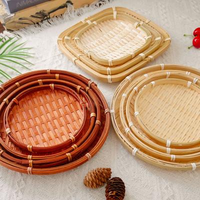 3 szt./zestaw Kuchenny talerz na ciasto Bambusowy okrągły kosz na owoce Ręcznie tkana taca Pojemnik do przechowywania warzyw