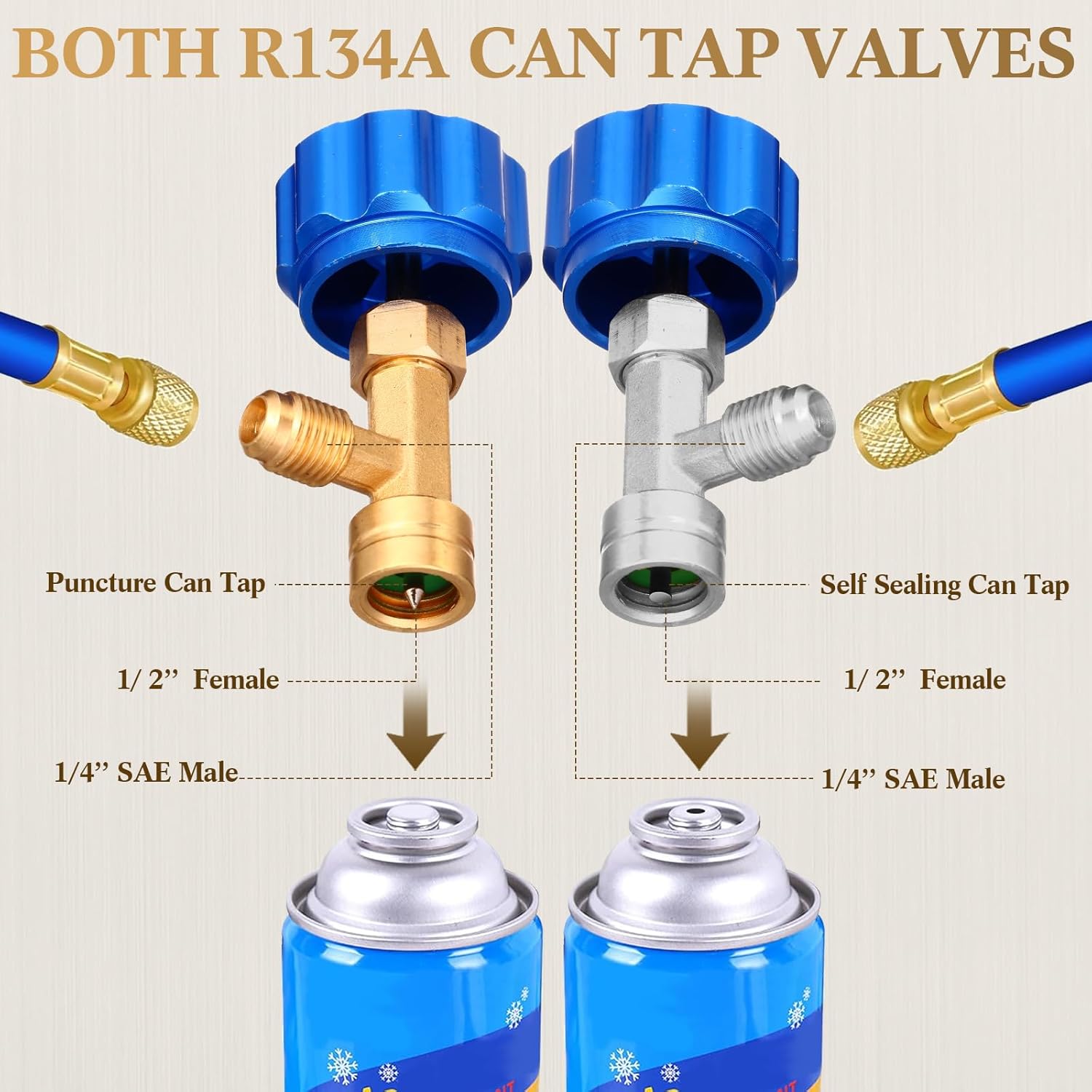 

8 Pcs Quick Couplers Connectors Kit High/Low Side R1234yf to R134a Quick Coupler Adapter, Can Tap and Self Sealing/Puncture Can Tap with Tank Adapter