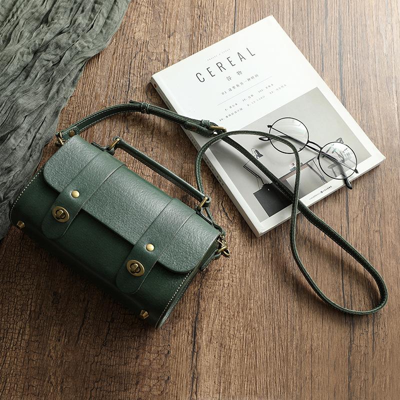 Johnature Sac messager Vintage en cuir de vache véritable pour femmes, sac à main de loisirs fait à la main, sacs à bandoulière de couleur unie