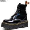Laser thick-bottomed hole locomotive boots, side zipper British women's short boots, muffin bottom