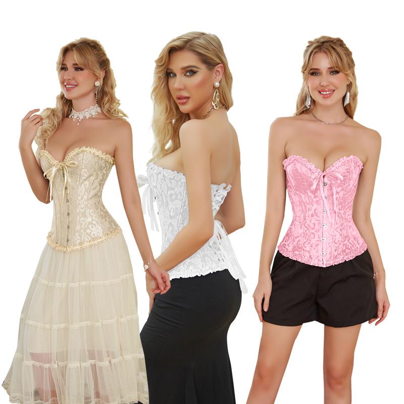 Lace Satin Waist Cincher Corset with Boning